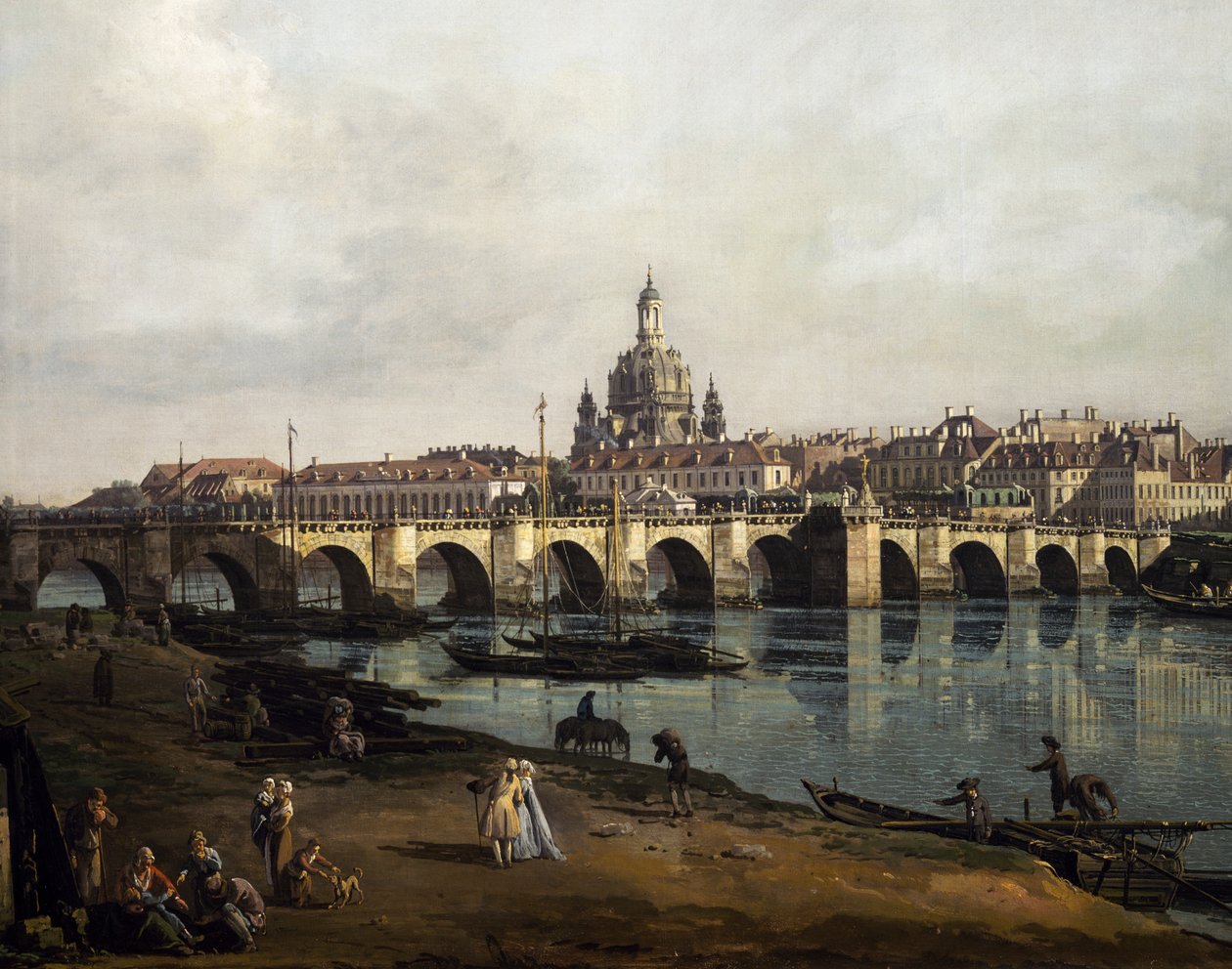 Vista de Dresden da margem direita de Elba a montante da ponte de Augusto, c.1750 (óleo sobre tela) de Bernardo Bellotto