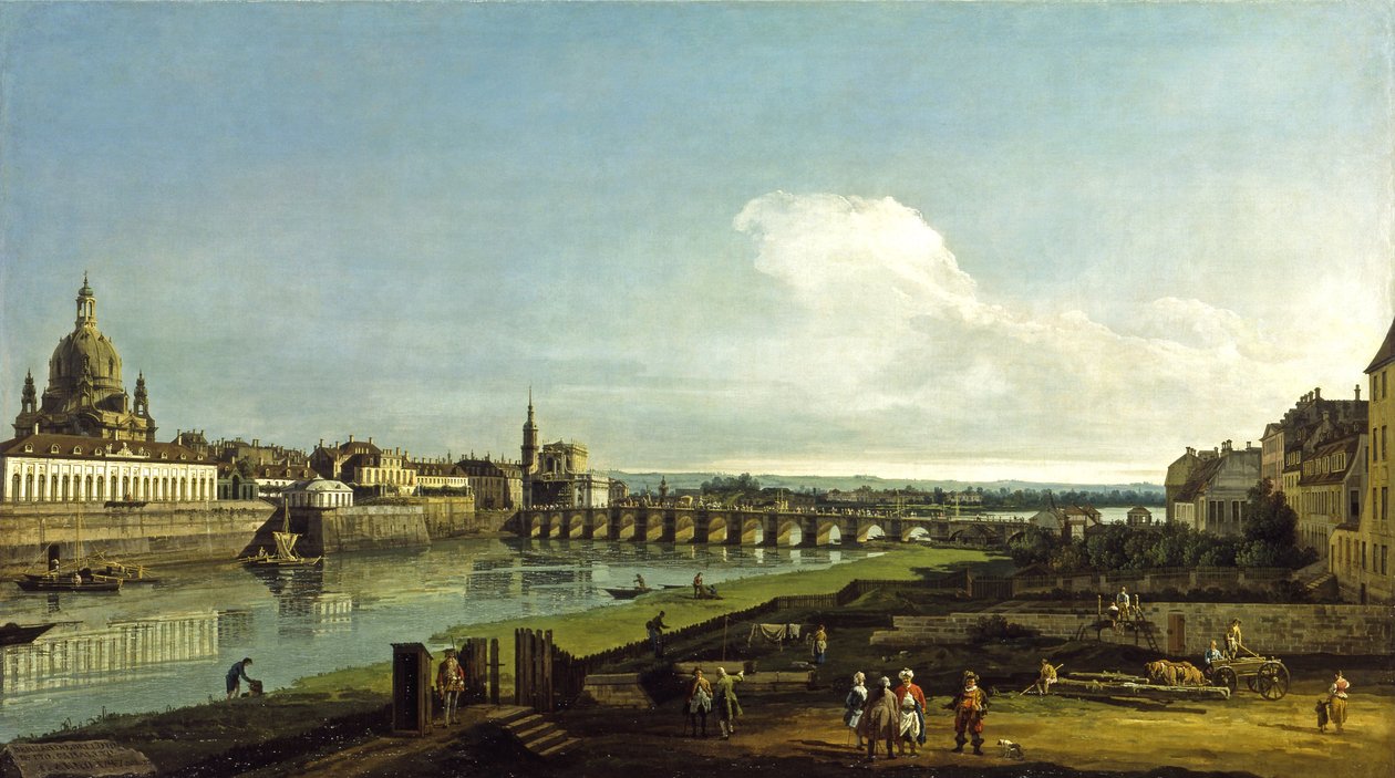 Vista de Dresden com a Frauenkirche à esquerda de Bernardo Bellotto