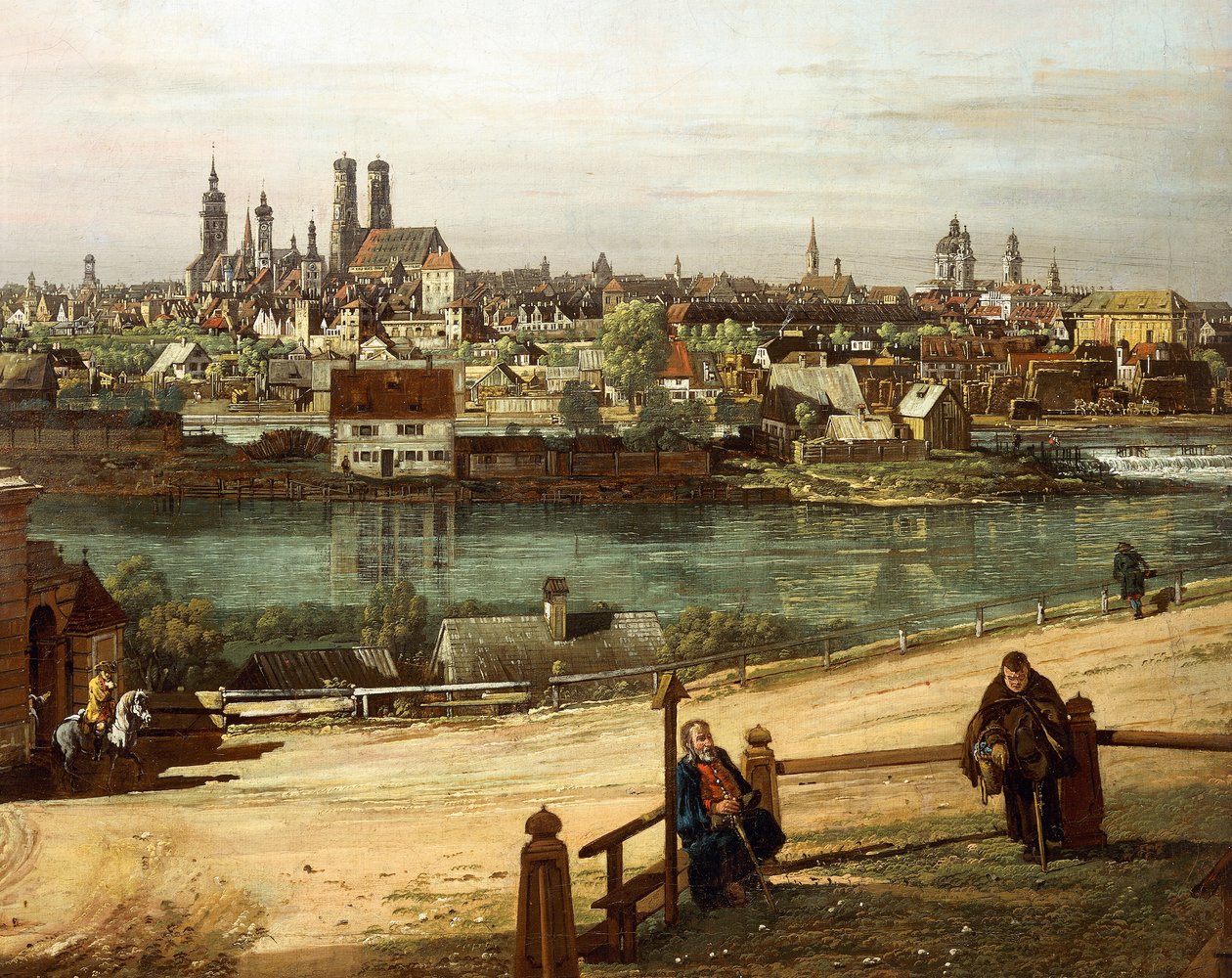 Vista de Munique de Haidhausen com o rio Isar no centro, detalhe de Bernardo Bellotto