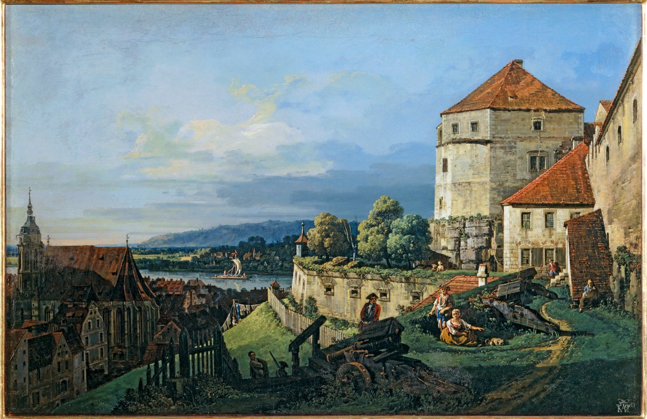 Vista de Pirna, tirada do castelo de Sonnenstein ... de Bernardo Bellotto