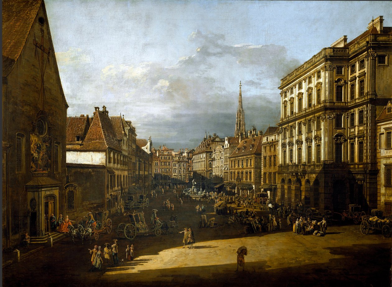Vista do mercado de farinha em Viena Pintura de Bernardo Bellotto (1720-1780) 1760 Sol. 116x155 cm Viena, Museu Kunsthistorisches de Bernardo Bellotto