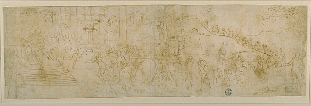 Salomão e a rainha de Sabá (anverso); esboço da rainha de Sabá (verso) de Bernardo Castello