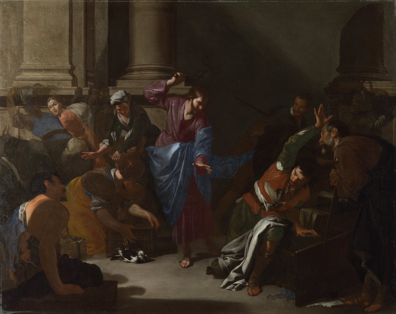 Cristo expulsando os comerciantes do templo, c. 1645 de Bernardo Cavallino