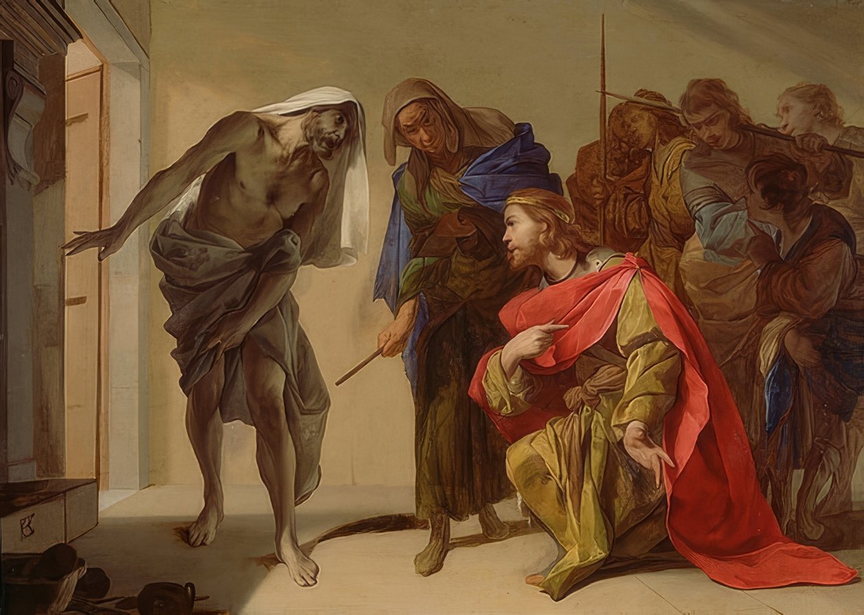 Saul e a bruxa de Endor. Por volta de 1650-56 de Bernardo Cavallino