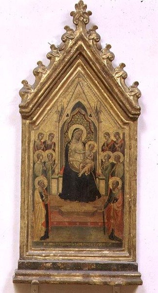 Madonna e Child Enthroned com a SS. Pedro e Paulo e Anjos (tempera no painel) de Bernardo Daddi