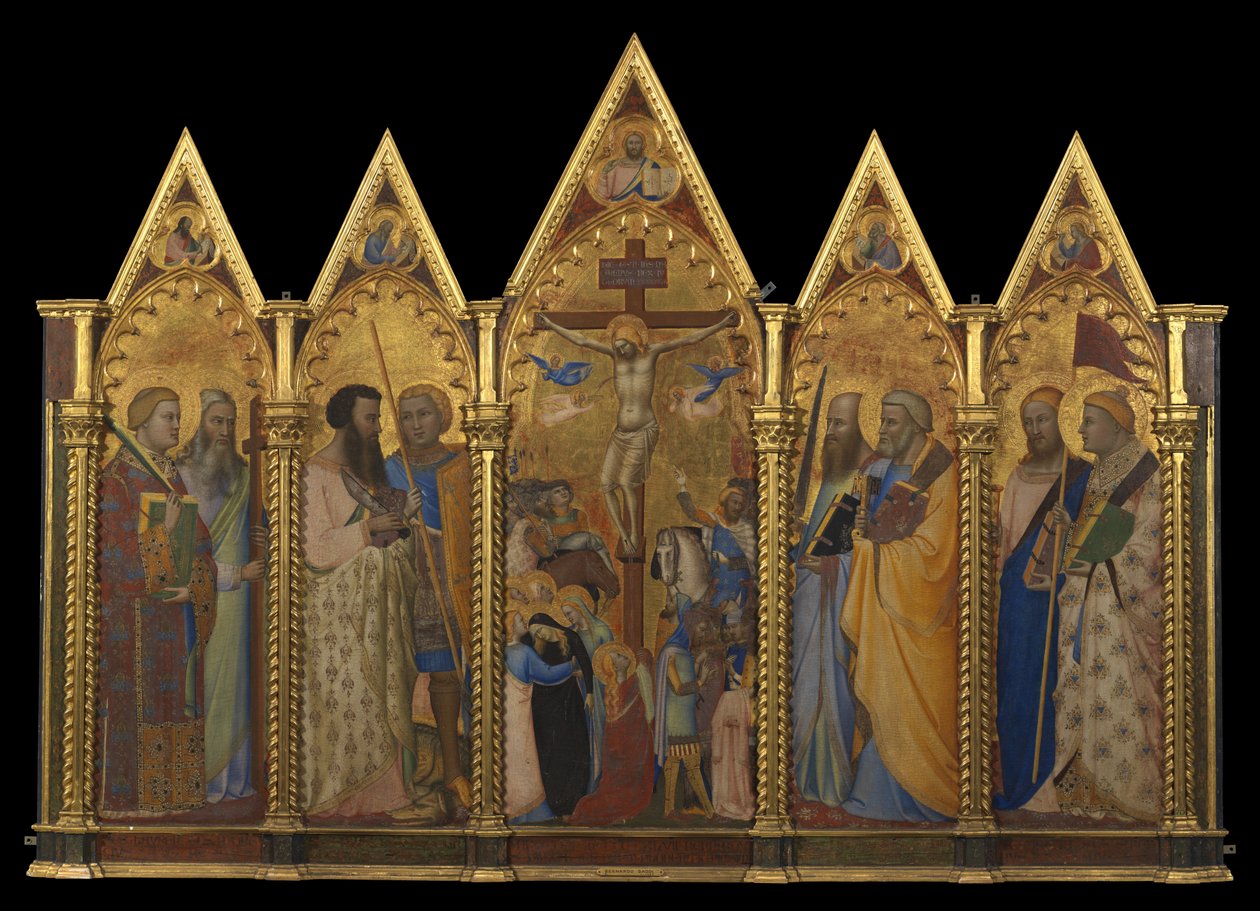 Polyptych com a Crucificação, 1348 (tempera e folha de ouro no painel) de Bernardo Daddi