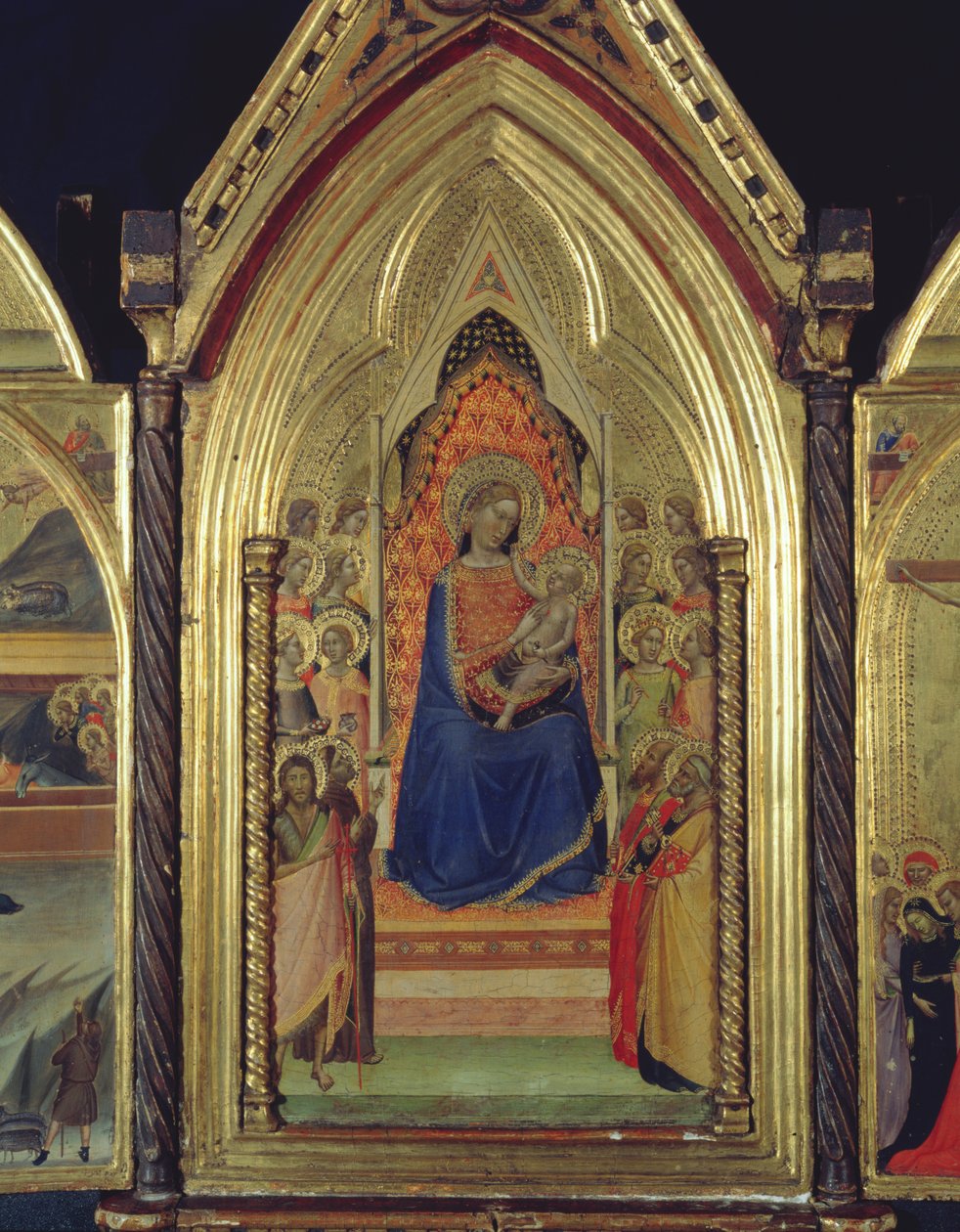 Tríptico da Virgem e do Menino Entronizado, 1338 (têmpera e folha de ouro no painel) (ver também 225310, 225332) de Bernardo Daddi
