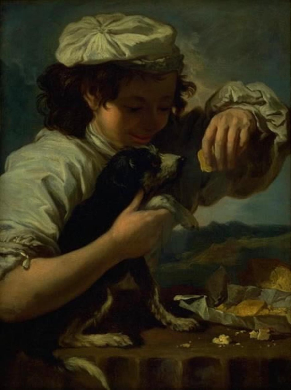Um menino com um cachorro (Alegoria de "Gosto") de Bernardo Eberhart Keilhau