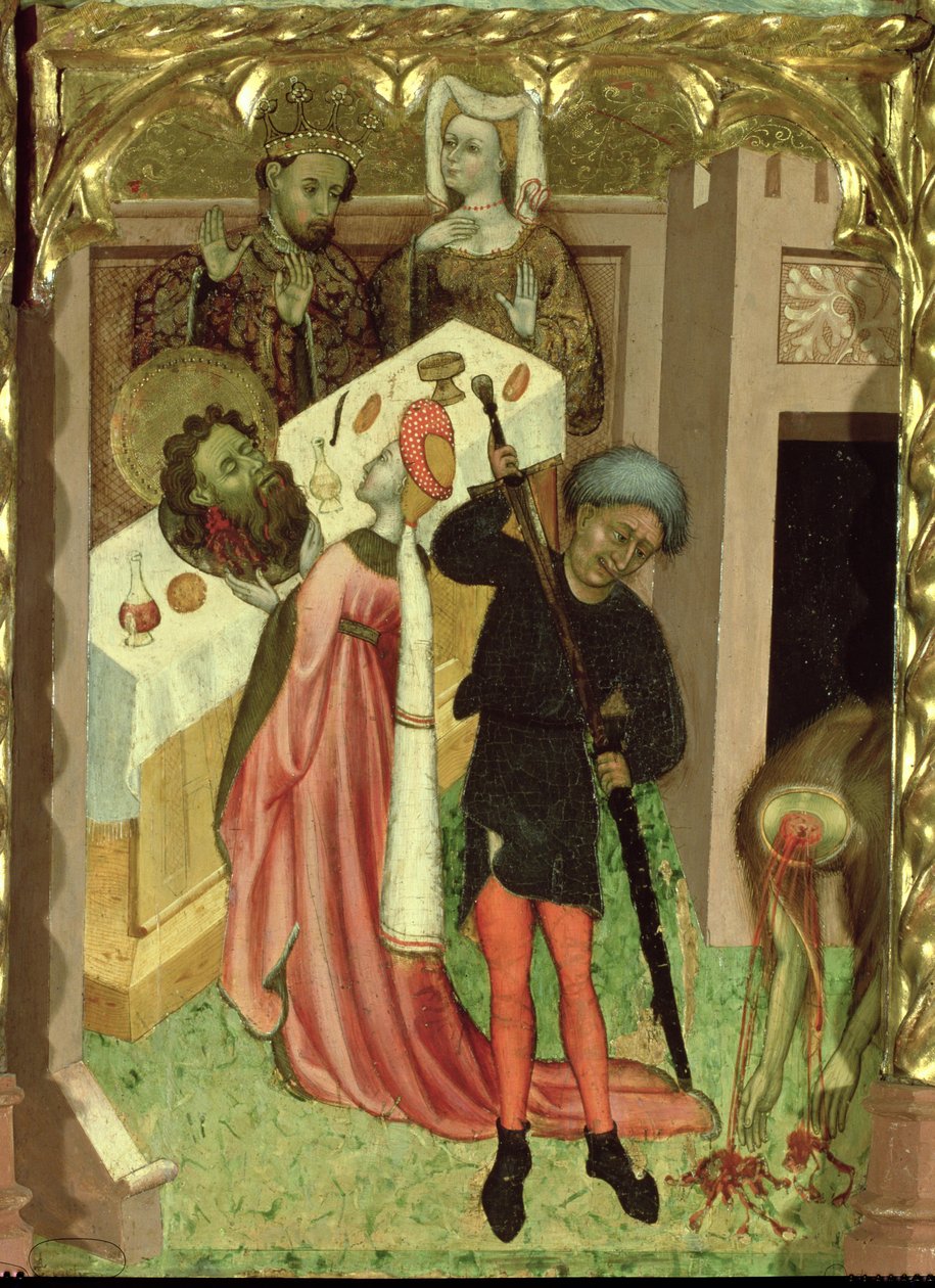 Altarpe de São João Baptista: decapitação de São João e apresentação da sua cabeça por Salomé no banquete de Herodes de Bernardo Martorell