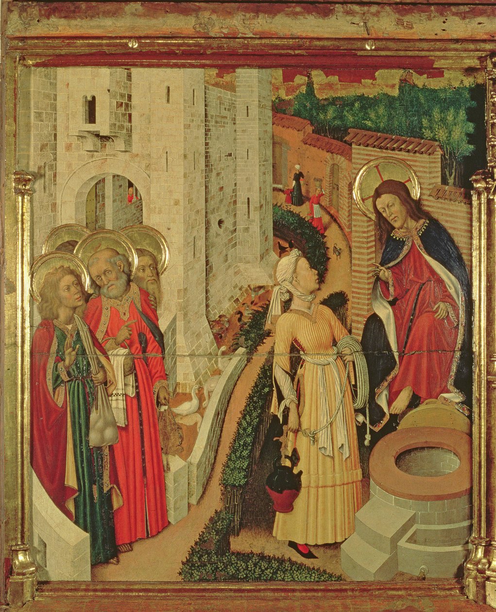 Jesus e as Mulheres de Samaria, do Retábulo da Transfiguração, painel pradella de Bernardo Martorell