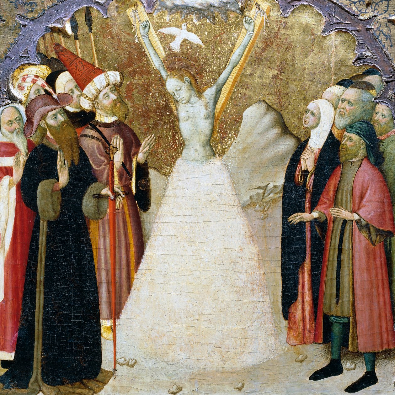 O Martírio de Santa Eulália, detalhe da predela de um retábulo da Catedral Vicentina, de Bernat Martorell (ca. 1400-1452), pintado em madeira. Arte gótica catalã. de Bernardo Martorell