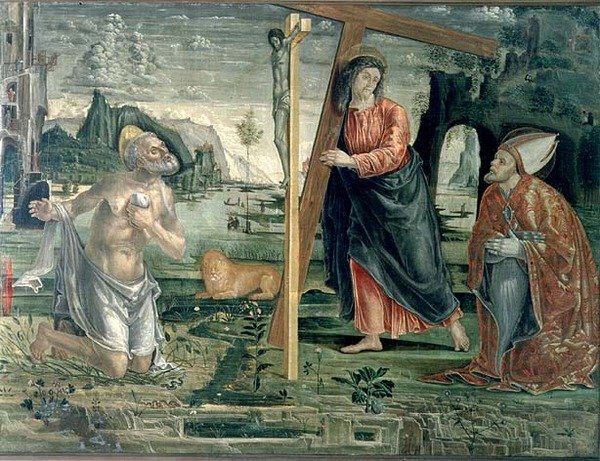 Cristo carregando a Cruz com Santo Agostinho e São Jerônimo de Bernardo Parentino