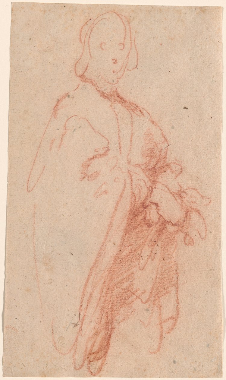 Um homem de pé com manto e luvas de Bernardo Strozzi