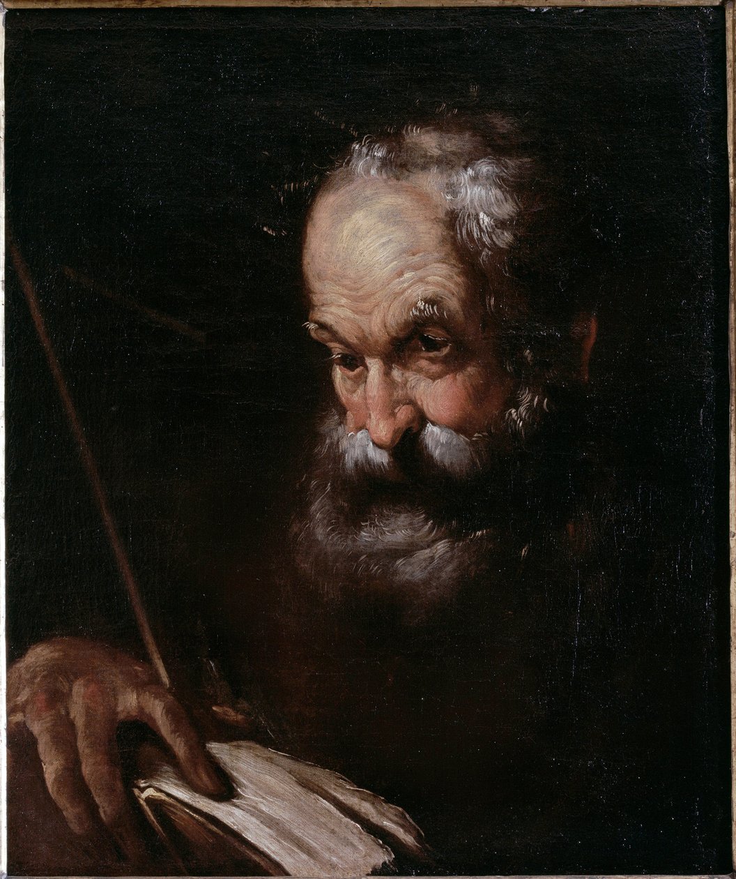 Retrato de um homem velho com um livro (óleo sobre tela de Bernardo Strozzi