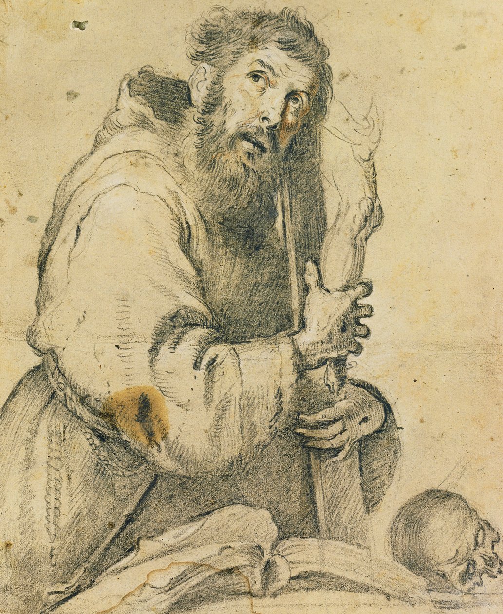 São Francisco segurando um crucifixo nos braços; São François, segurando um crucifax nos braços, de Bernardo Strozzi