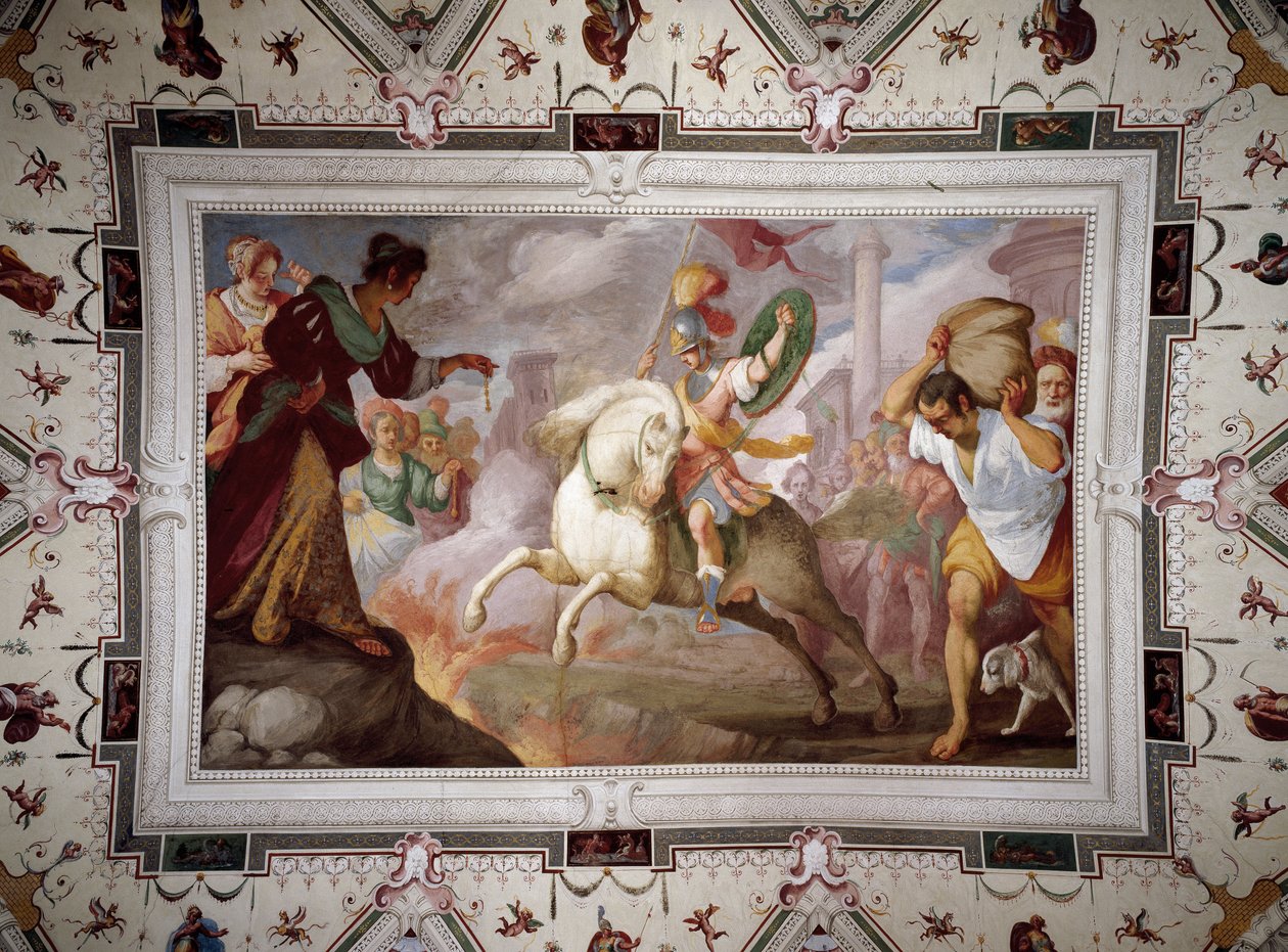 A morte de Marcus Curtius, Villa Centurione, Sampierdarena, 1613-15 de Bernardo Strozzi
