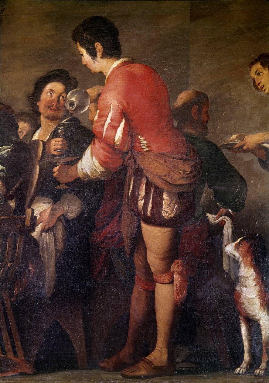 A Refeição na Casa de Simão, o Fariseu. Detalhe de um criado servindo uma bebida (óleo sobre tela de Bernardo Strozzi