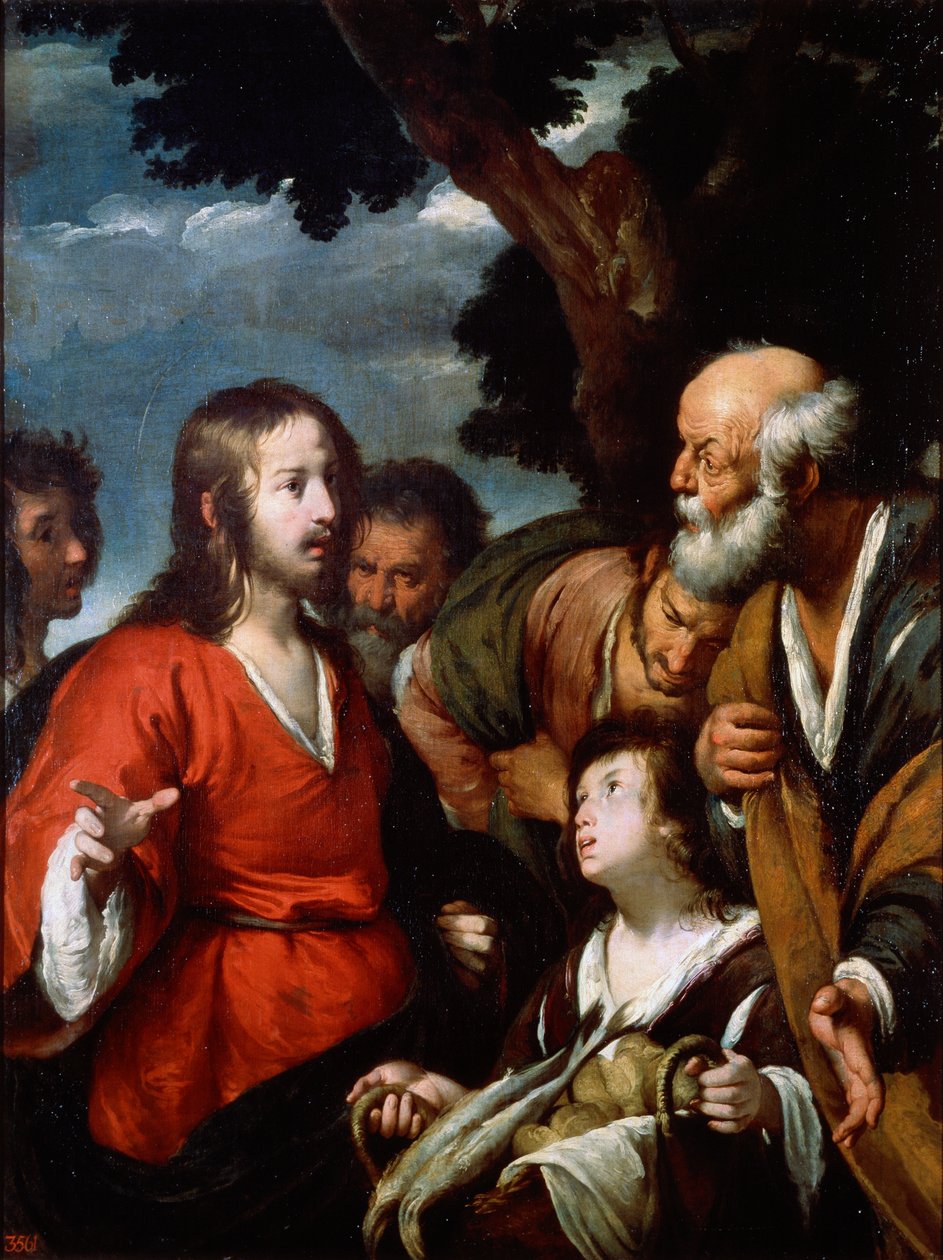 O milagre dos cinco pães e dois peixes, depois de 1630. de Bernardo Strozzi