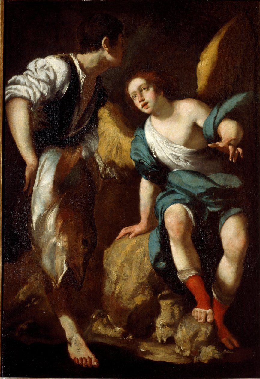 O Jovem Tobie e o Arcanjo Raphael (Tobie and the Angel) Pintura de Bernardo Strozzi (1581-1644) Genes do século XVII, coleção particular de Bernardo Strozzi