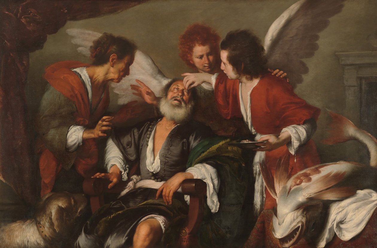 Tobias que cura a cegueira de seus pais, 1630-35. de Bernardo Strozzi