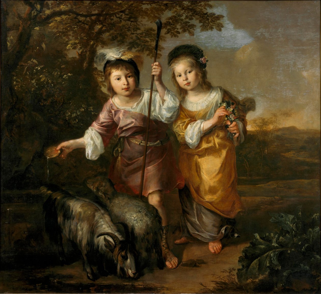Retrato, de, duas crianças, em, pastoral, roupa de Bernardus Zwaerdecroon