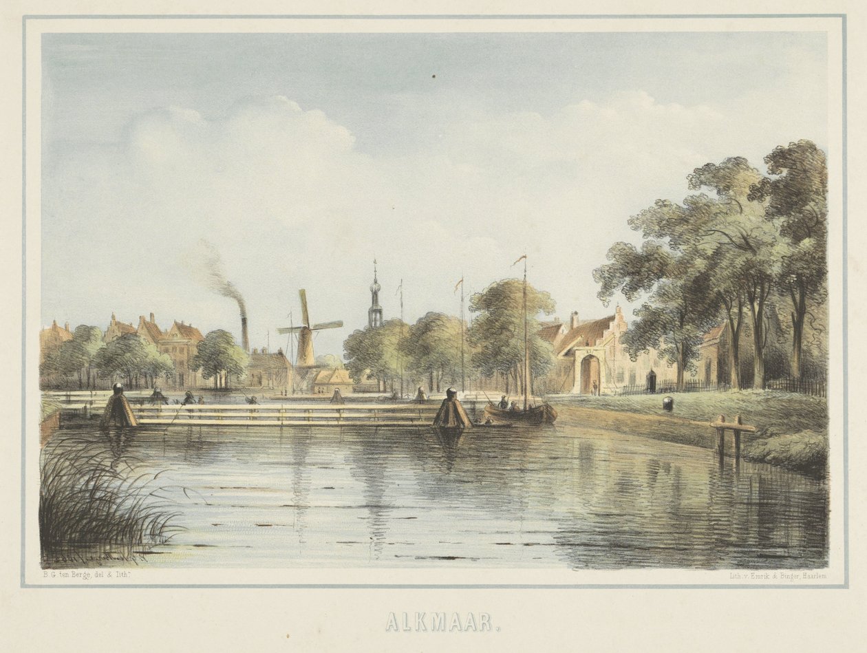 Vista do Vlotbrug em Alkmaar de Bernardus Gerardus ten Berge