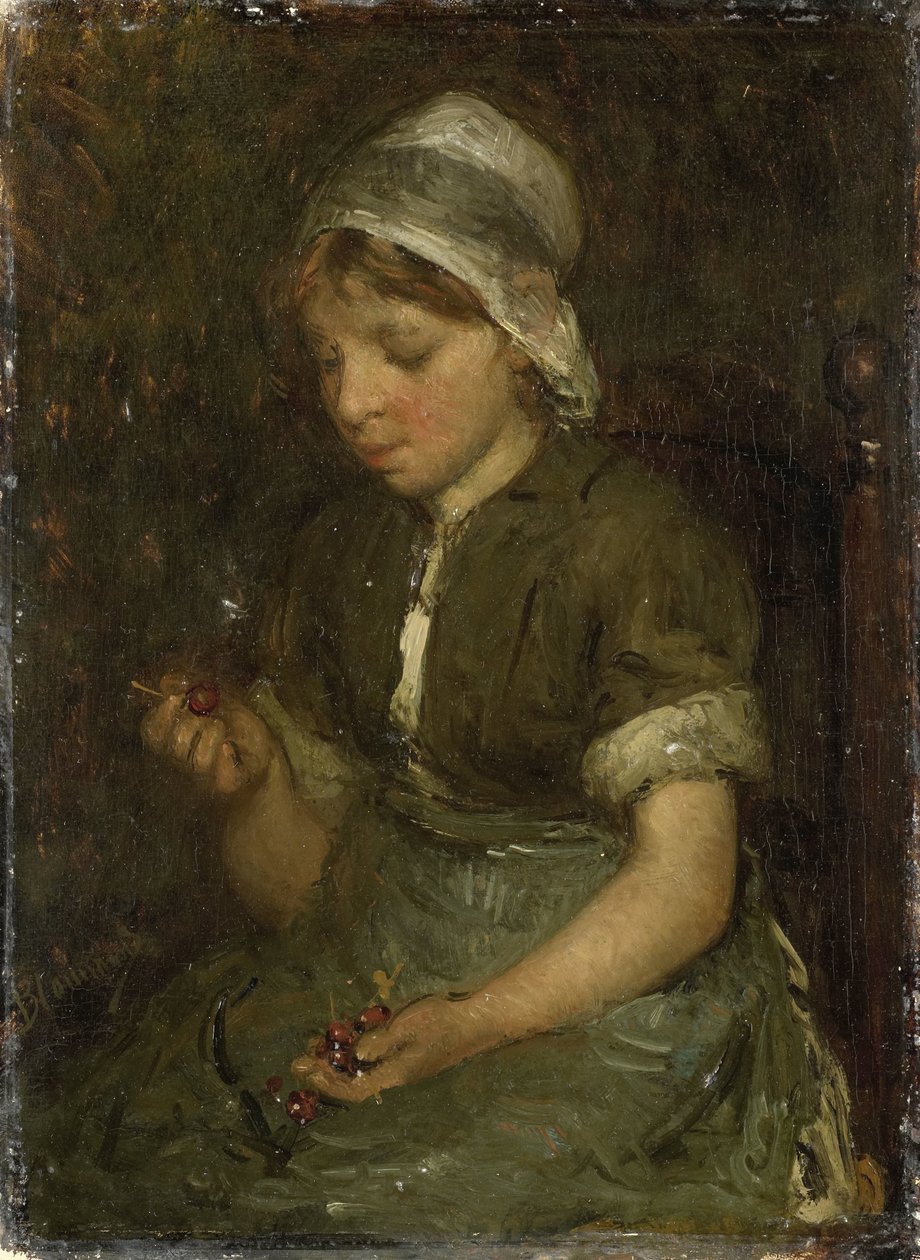 Rapariga com cerejas de Bernardus Johannes Blommers