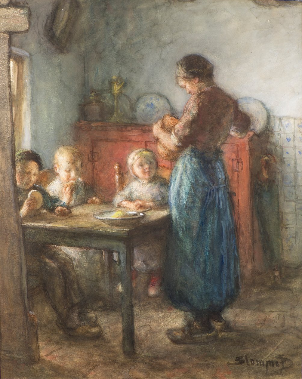 Uma refeição frugal (aguarela) de Bernardus Johannes Blommers or Bloomers