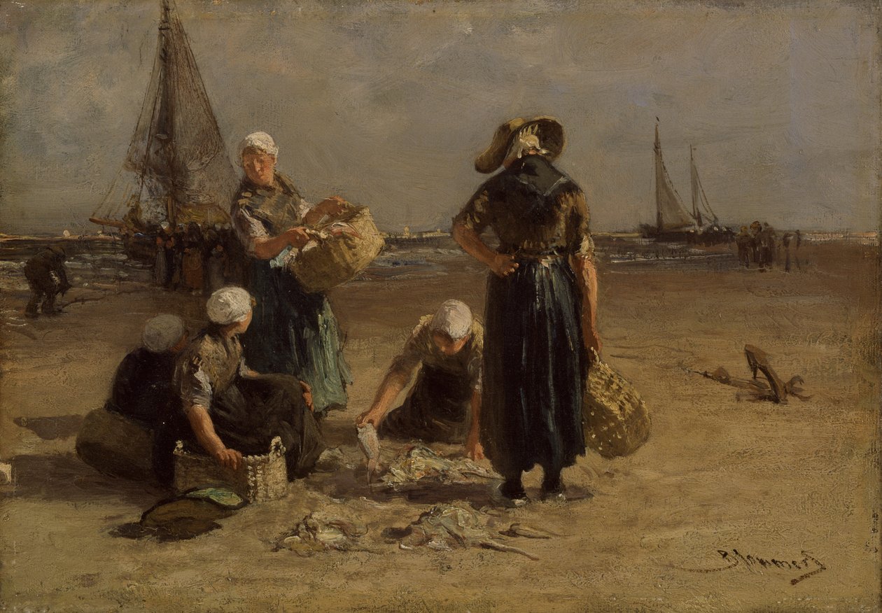 Mulheres-peixe na praia (óleo sobre tela) de Bernardus Johannes Blommers or Bloomers