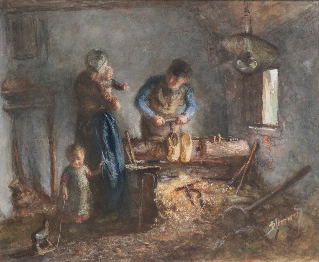 O Sabot Maker (aguarela) de Bernardus Johannes Blommers or Bloomers