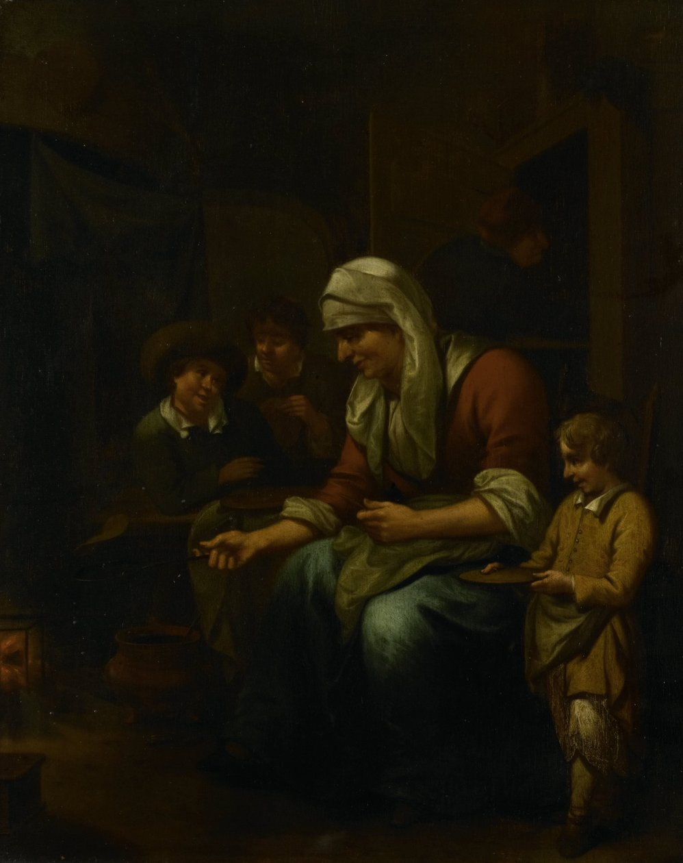Mulher a fazer panquecas de Bernardus van Schijndel