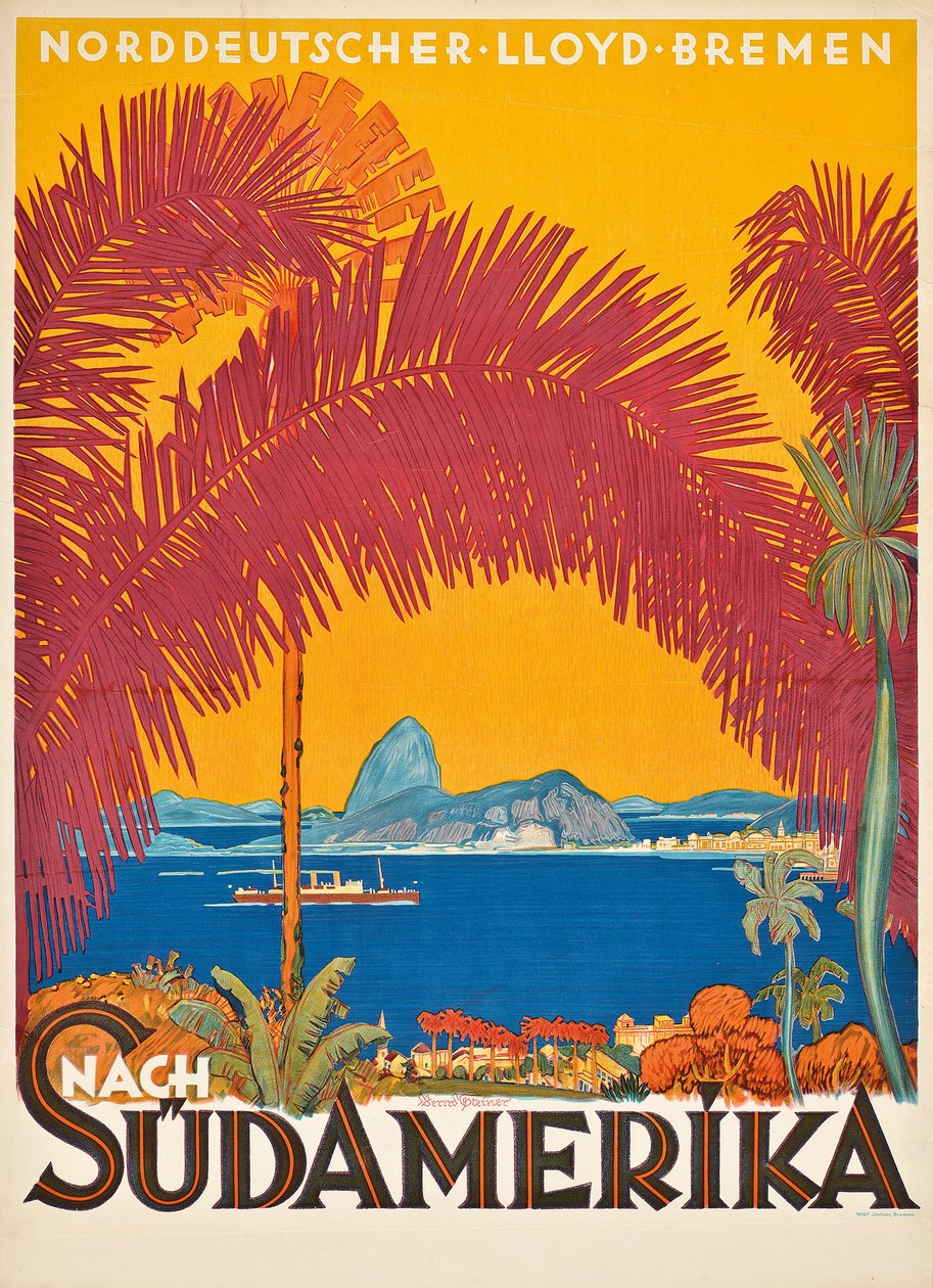 Cartaz anunciando a empresa de navegação alemã &39;Norddeutscher Lloyd&39; de Bernd Steiner