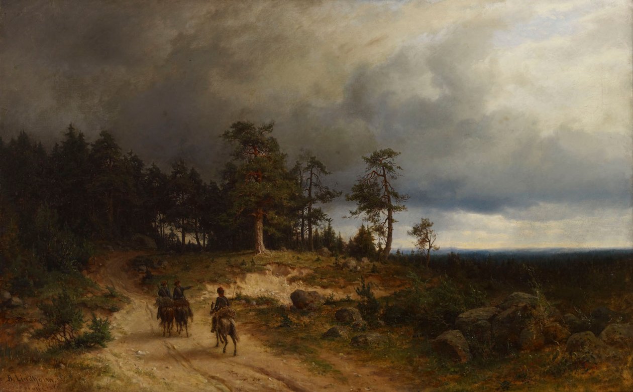 Paisagem na Finlândia Oriental com cossacos montados de Berndt Lindholm