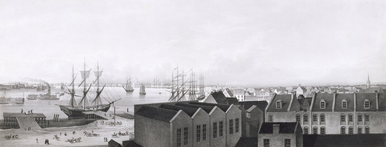 Vista de Nova Orleães, tirada do Lower Cotton Press, 1860 (aquatint) de Bernhard J. Dondorf