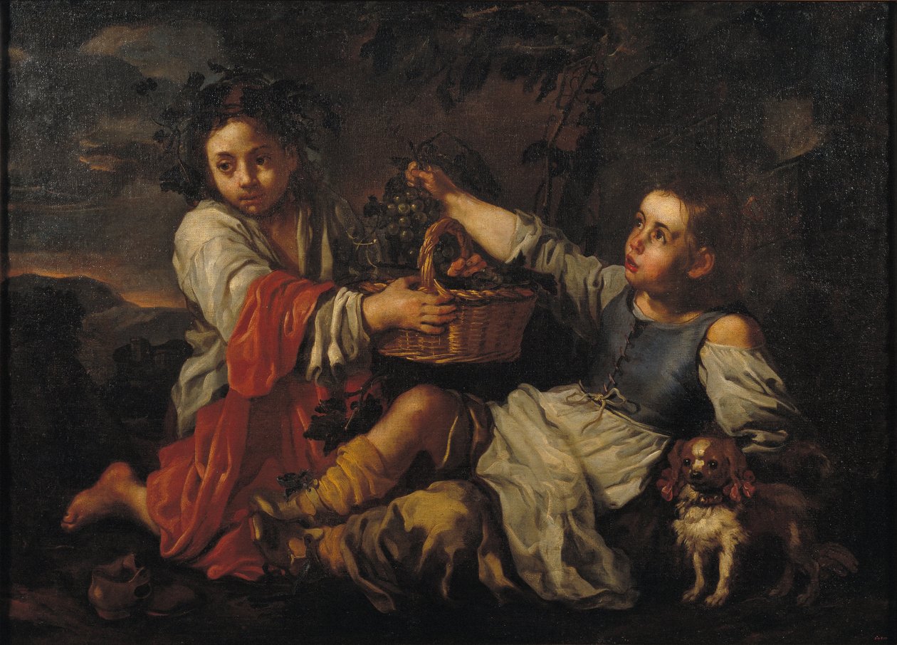 Crianças, com, uvas de Bernhard Keil