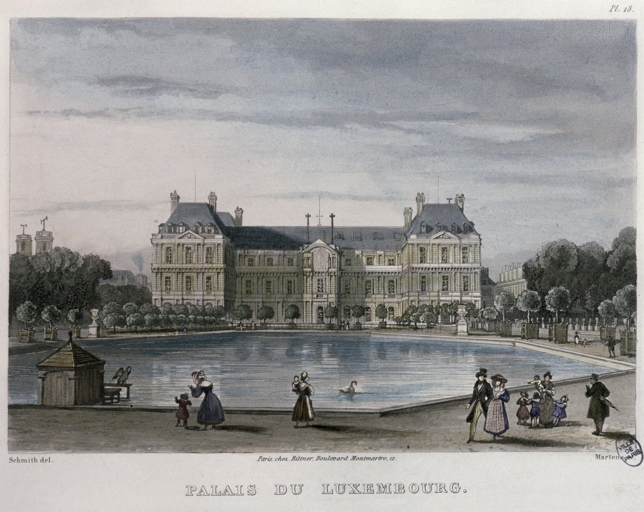 O Palácio de Luxemburgo, 1832 (gravura a cores) de Bernhard Schmidt
