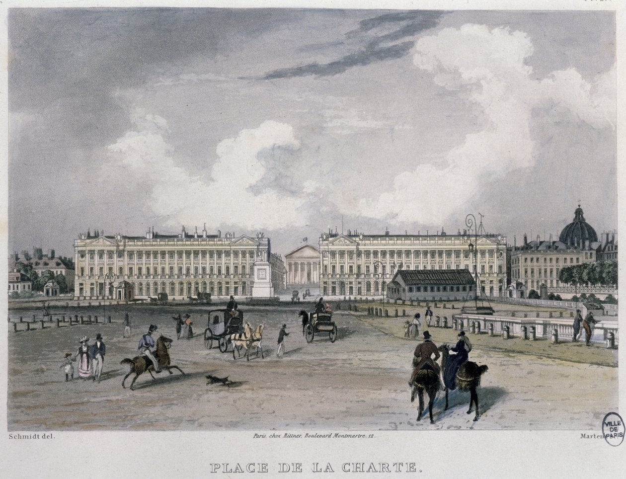 A Place de la Concorde, Paris, 1832 (gravura a cores) de Bernhard Schmidt