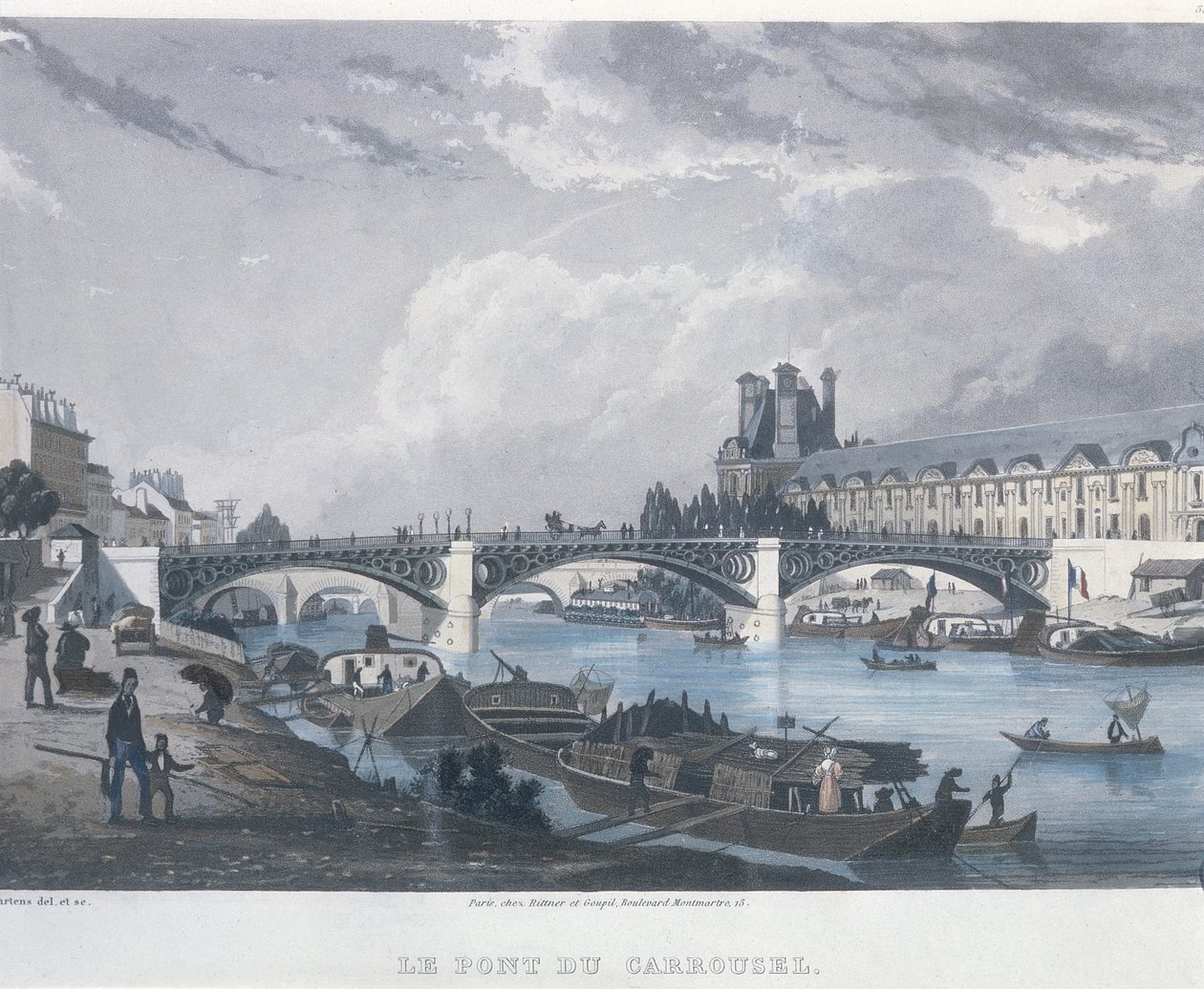 A Pont du Carrousel, 1832 (gravura a cores) de Bernhard Schmidt
