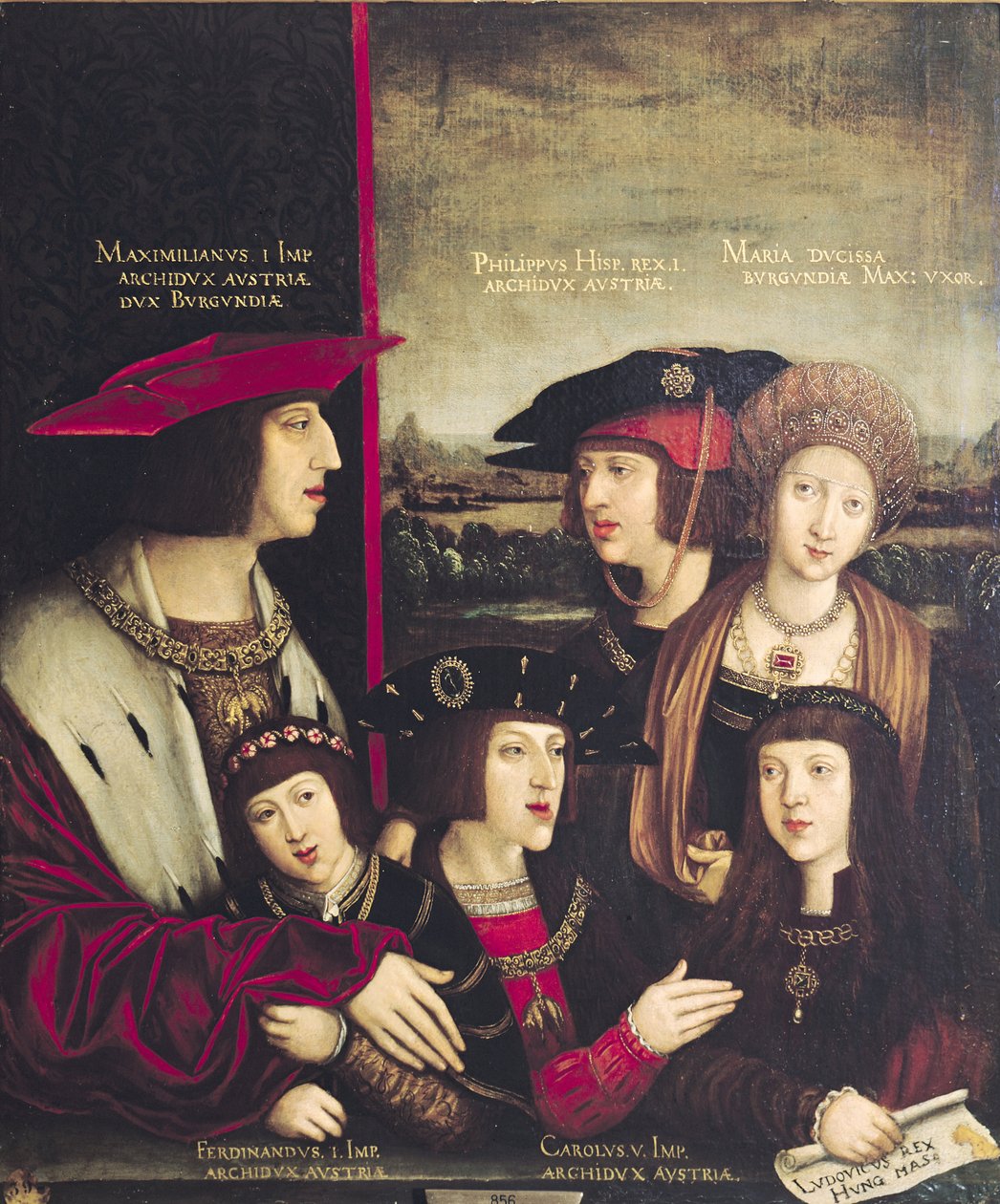 O Imperador Maximiliano I (1493-1519) com sua esposa Maria da Borgonha, e seus filhos Carlos V (1500-58) e Filipe I (1478-1506) de Bernhard Strigel