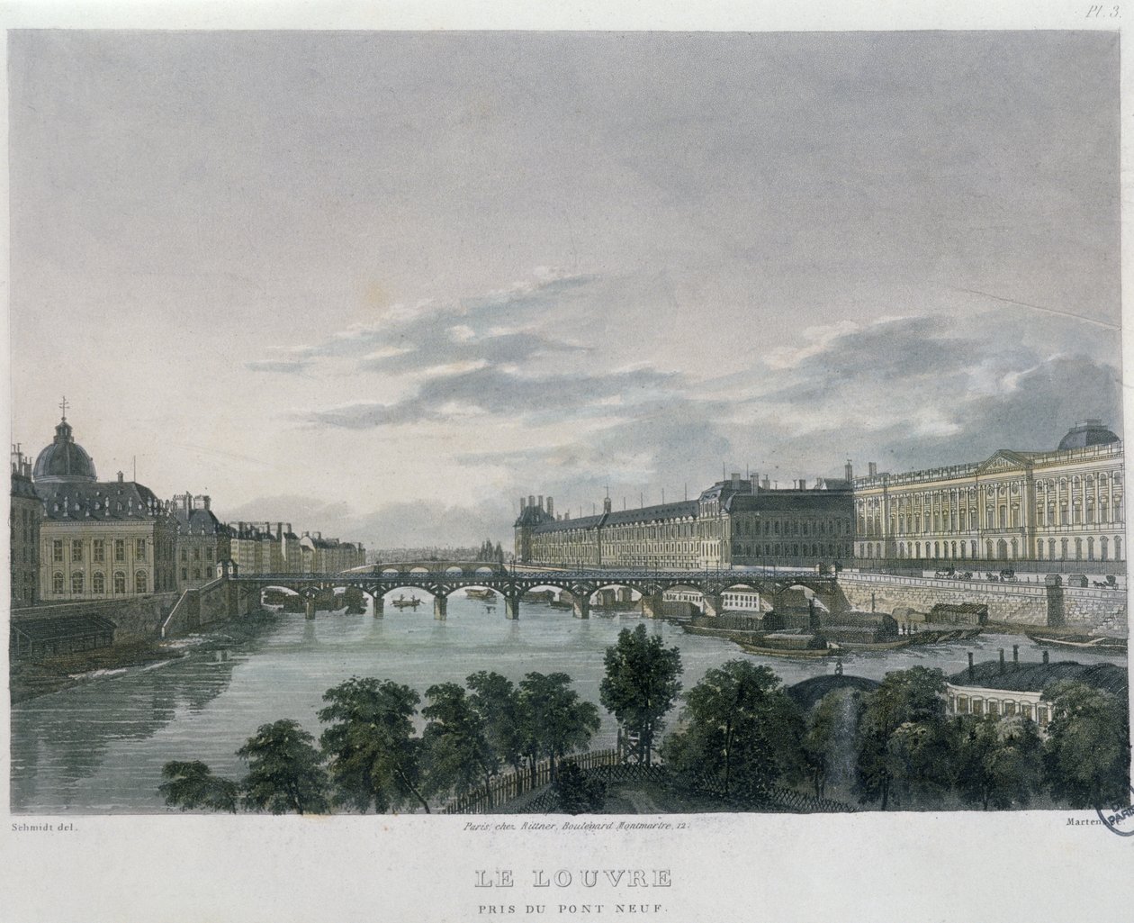 A Ponte Dourada Passerelle des Arts, Paris, 1832 (gravura a cores) de Bernhard Schmidt