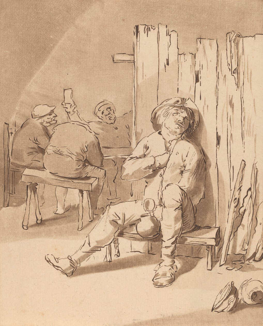 Camponês bêbado em uma pousada, 1775. de Bernhard Schreuder