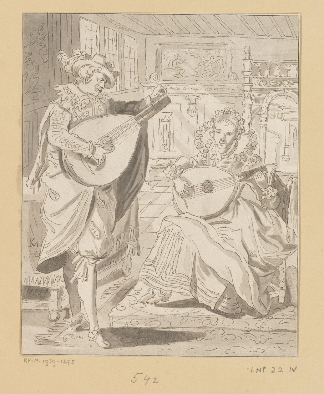 Senhor e senhora a tocar alaúde de Bernhard Schreuder