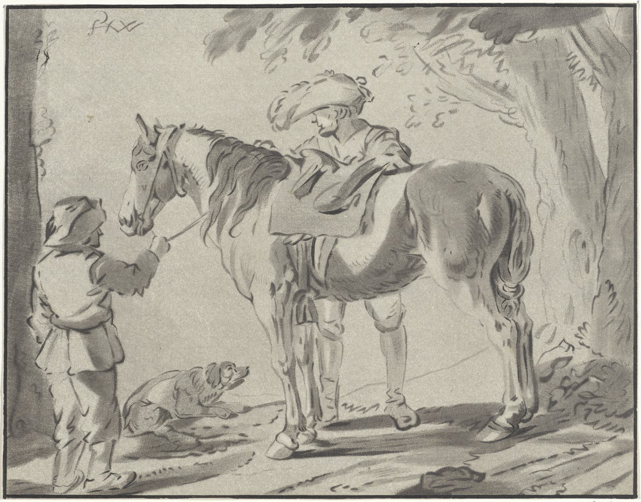 Dois homens junto a um cavalo de Bernhard Schreuder