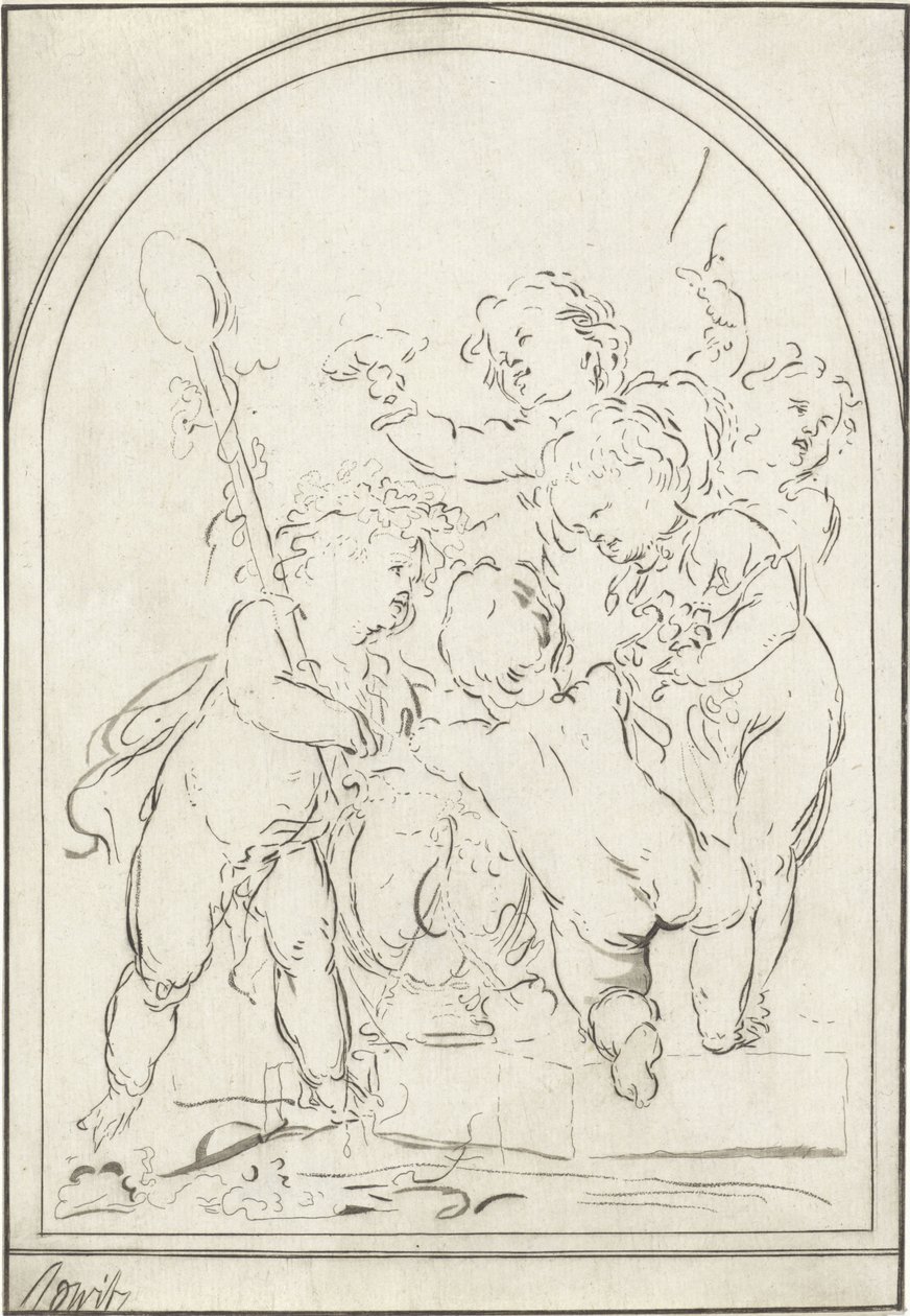 Cinco putti junto a um vaso com videira de Bernhard Schreuder