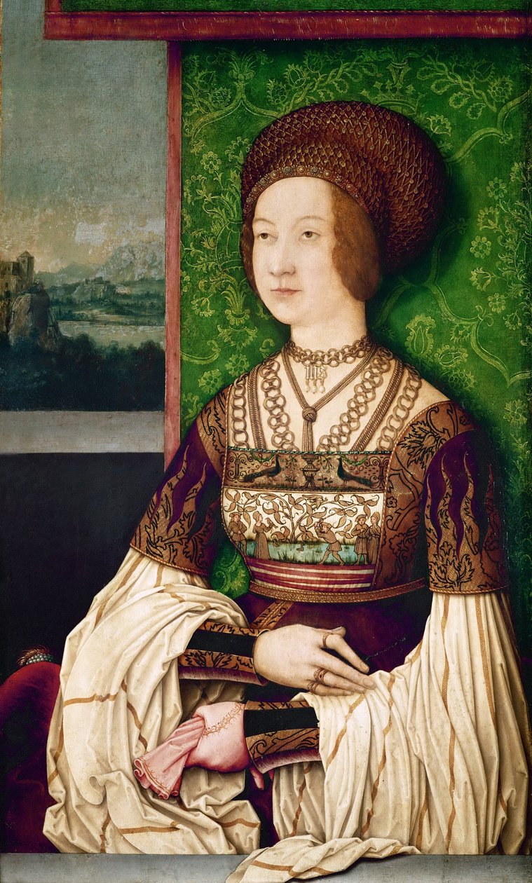 Retrato de Bianca Maria Sforza 1472-1510, a segunda esposa de Maximiliano I, Sacro Imperador Romano, ca de Bernhard Strigel