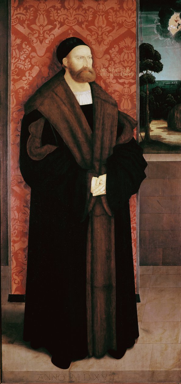 Retrato de Conrad Rehlinger e seus filhos. Detalhe (óleo sobre madeira de Bernhard Strigel
