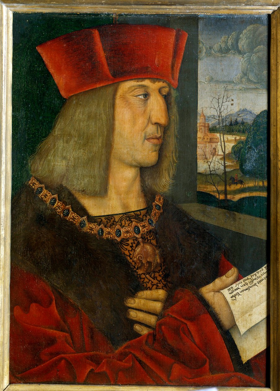 Retrato do Imperador Maximiliano I (1459-1519) Pintura de Bernard Strigel (1460-1528) Século XV. Dim 0,38 x 0,28 m de Bernhard Strigel