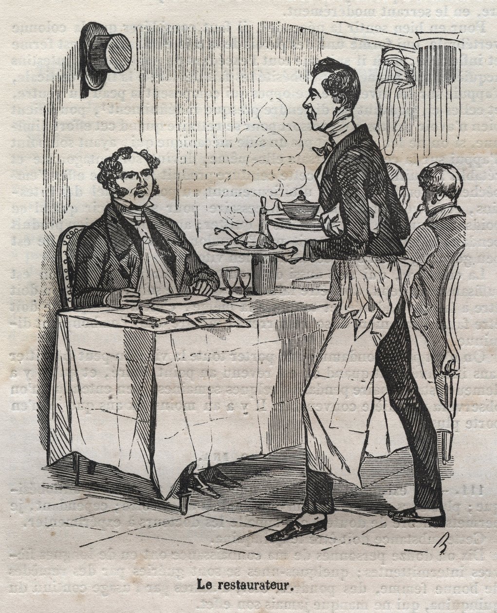 Le restaurateur - gravura em "La Physiologie du gout" de Jean Anthelme Brillat Savarin (Brillat-Savarin de Bertall