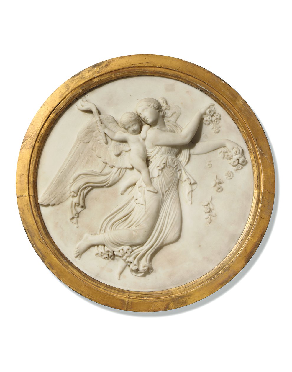Roundel em baixo-relevo de &39;Day&39;, c.1815-20 (mármore em moldura de madeira dourada) de Bertel (workshop of) Thorvaldsen