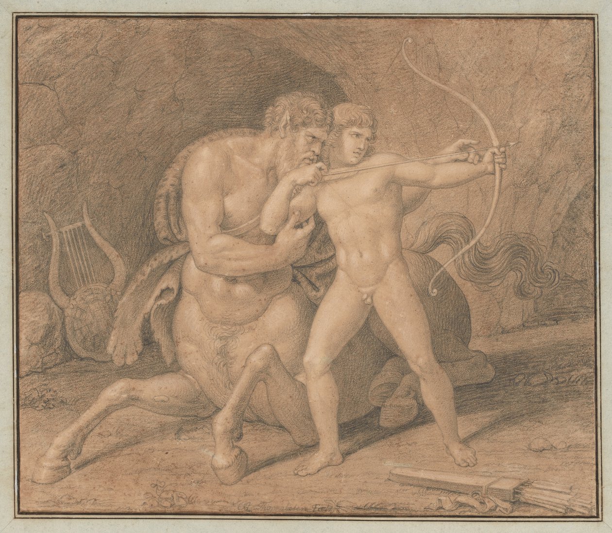 Quíron ensinando Aquiles a atirar com o arco de Bertel Thorvaldsen